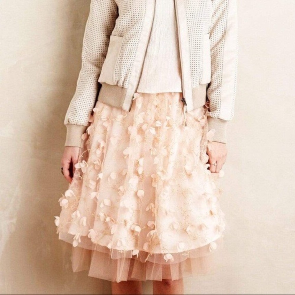 Eva Franco Anthropologie Fluttered Fete Tulle Skirt 10P Petal Blush 3-D Feminine